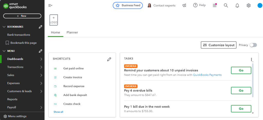 dashboard | Quickbooks Online | Adventus Business Consult